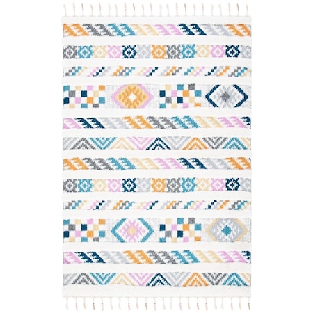 Flowers First 4 x 6 ft. Moroccan Fringe Shag Bohemian Global Rectangle Power Loomed Rug Ivory & Blue FL1872615